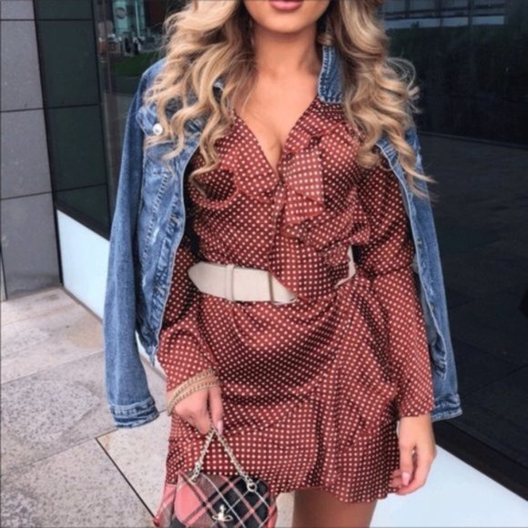 Casey Bronze Satin Polka Dot Wrap Dress - Picture 2 of 8